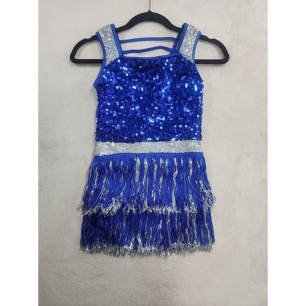 Weissan Pageant Studio Tap,jazz,or Latin Costume Royal And Silver Sequin Fringe